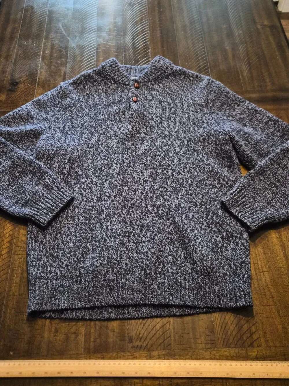 LL Bean Sweater Men's L Tall Marled 100% Lamb's Wool Henley Pullover Blue G799